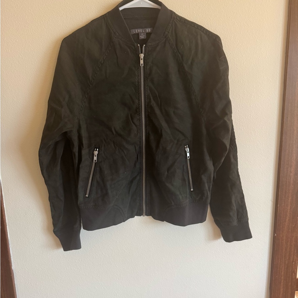 Level 99 Dark Green Bomber Jacket with Zipper